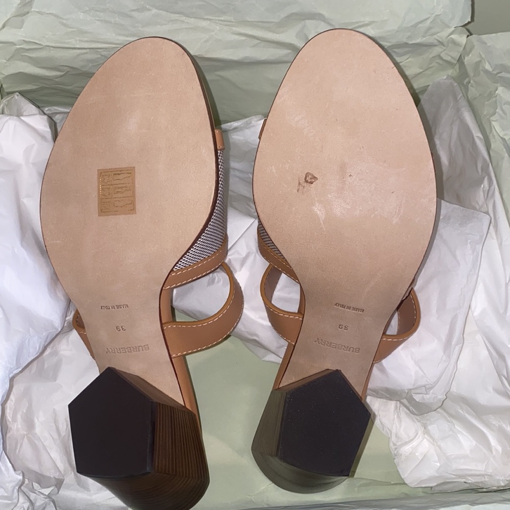 Brand New Tan Burberry Logo Canvas Sandals. - Picture 3 of 6